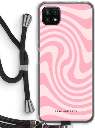 Case Company® - Hoesje met koord geschikt voor Samsung Galaxy A22 5G hoesje met Koord - Swirl Roos - Telefoonhoesje met Zwart Koord - Bescherming aan alle Kanten en Over de Schermrand