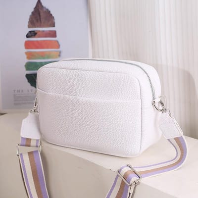 Brede Schouderband Kleine Vierkante Tas voor Dames In Zomermode Trendy Pu Schoudertas Lychee Patroon Crossbody Tas voor Dames white