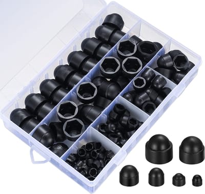 Ynkkvre – Boutkap – 145-delige set kunststof dopmoeren – zeshoekige beschermkappen – geschikt voor M4/M5/M6/M8/M10/M12 – voor machines, meubels en voertuigen – zwart
