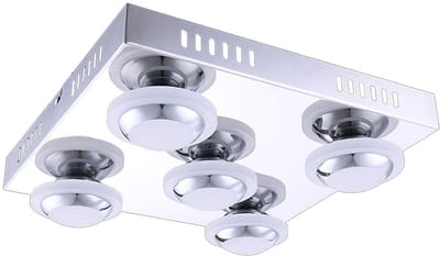 Plafondlamp chroom woonkamerlamp plafondlamp metaal, 5x LED 4,5W 400Lm warm wit, LxBxH 30x30x9 cm