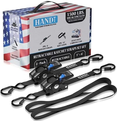 Intrekbare Ratelriemen 1"x6ft - 2 Stuks, 1,55 lbs Breuksterkte, Heavy Duty Zelf Ratcheting Strap voor Vrachtwagen en Aanhangwagens