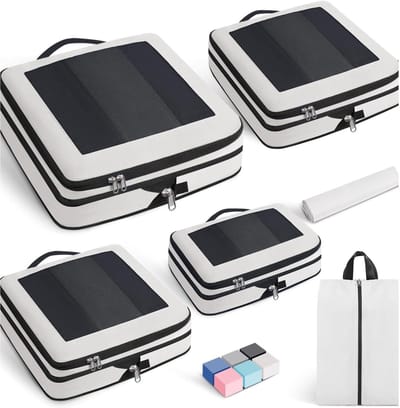 Famanu – Compressie Verpakking Cubes - Opgewaardeerd Mesh Venster - Zichtbaar en Draagbaar - Uitbreidbare Travel Bagage Organizers
