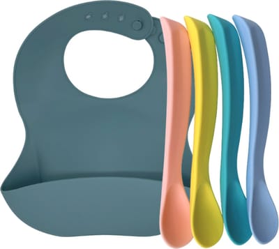 green-goose® Babylepels (4 Stuks) met Slabbetje - Petrol - Duurzaam Siliconen - Verstelbaar Slabbetje - BPA Vrij