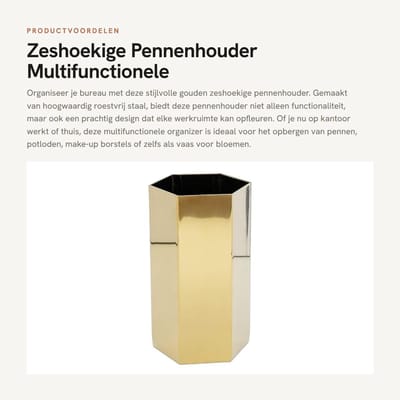 Dailygoods- Pennenhouder Hoogwaardige Roestvrij Stalen - Bureau Organizer - Hexagonaal - Multifunctioneel - Scandinavisch Design - Elegante Afwerking - Pennenbakje