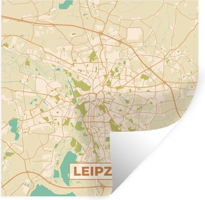 Muurstickers - Sticker Folie - Leipzig - Plattegrond - Vintage - Kaart - Stadskaart - 100x100 cm - Plakfolie - Muurstickers Kinderkamer - Zelfklevend Behang XXL - Zelfklevend behangpapier - Stickerfolie