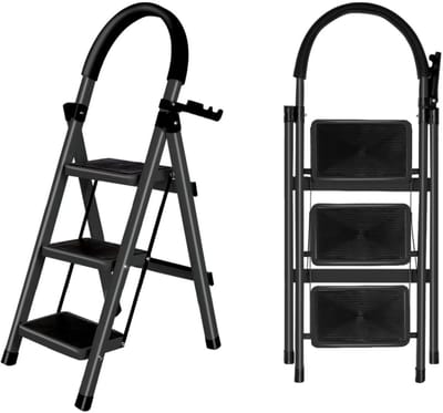 HomeGoodies - Huishoudtrap - Keukentrap - Opstapje - Vouwtrap - 3 treden - Met Handgrepen - Lichtgewicht - 150kg Draagvermogen