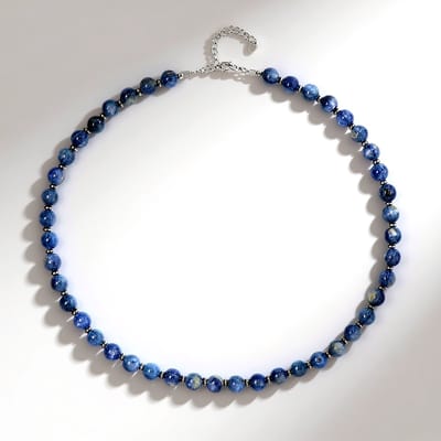 Cavill - Verstelbare Halsketting 925 Sterling Zilver Gerhodineerd - Nepal Kyaniet 180 ct & Hematiet 18,81 ct - Elegant Dames Sieraad 45-50 cm