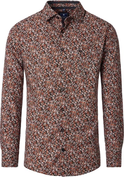 Redmond modern fit overhemd - popeline - oranje - zwart en wit dessin - Strijkvriendelijk - Boordmaat: 39 - 40
