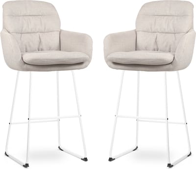 Nolon Nino-Mia Barkrukken Set van 2 Beige - met Armleuning - Wit Onderstel - 75 cm - Barkruk met Rugleuning