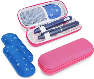 Famanu – Reiskoeltas voor insuline met 2 koelpacks, houdt medicijnen 6–8 uur koel, roze
