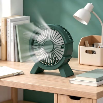 Ulisem - Kleine USB-bureauventilator - ultrastille werking met grote luchtstroom - persoonlijke koelventilator met antislipvoet - opklapbare haak - gemakkelijk schoon te maken ontwerp voor thuis, op kantoor en op reis - groen