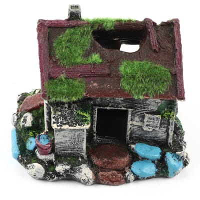 Aquariumdecoratie: Hars vissen schuilplaats grot met mos als decoratie voor uw aquarium. black
