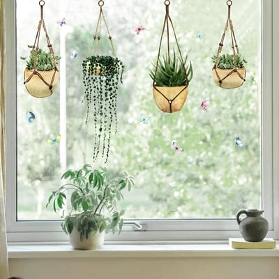 Groene Potplanten Raamstickers voor Zomer en Lente - Decoratieve Wanddecoratie voor Ramen en Deuren met Anti-botsfunctie