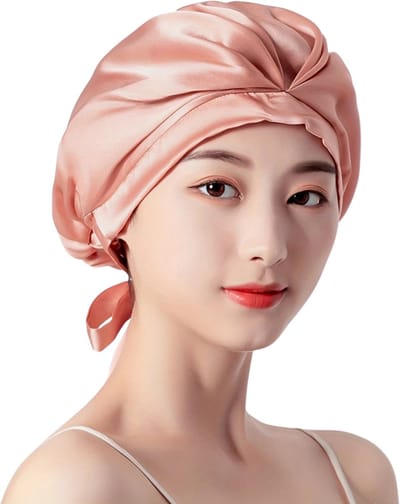 Nivard Zijden Slaapmuts - Satijnen Nachtmuts - Silk Bonnet - Sleep Cap - Haarverzorging - Satin - Verstelbaar - Voor Zacht & Stralend Haar - Oranje/Roze