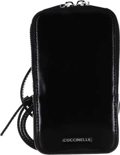 COCCINELLE Leren Telefoontasje Flor Shiny Hi-Tech Phone Bag Noir Zwart