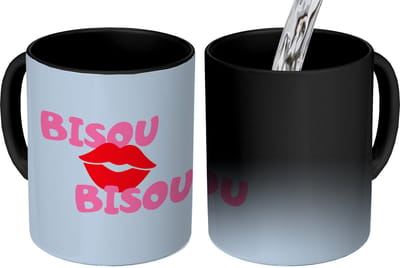 Magische Mok - Foto op Warmte Mokken - Koffiemok - Lippen - Bisou - Blauw - Magic Mok - Beker - 350 ML - Theemok