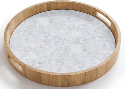 Dienblad rond 40x40 cm - Schootdienblad hout - Grijs - Terrazzo-effect - Beton - Borrelplank rechthoek - Plateau houten dienbladen