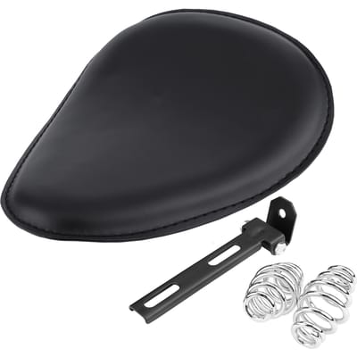 3  Motorfiets Zwart Lederen Solo Zadel met Bevestigingsveerbeugel voor Chopper Bobber Custom black