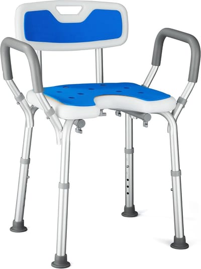 Douchestoel met Armleuningen - Badkamer Kruk - Veilig Douchen - 6 Hoogte-instellingen - Tot 180 kg - Blauw