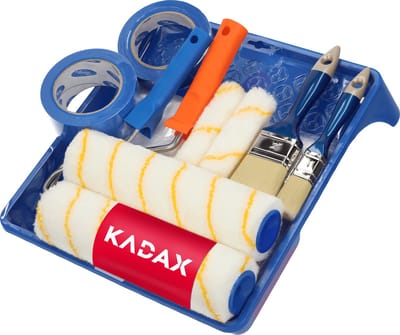 KADAX Schilderset 13-delig: 2 x rollengrepen, 4 x verfrollen, 1 x afdruiprek, 1 x inlegstuk voor afdruiprek, 1 x schilderfolie, 2 x linten, 2 x penseel (13 delen)