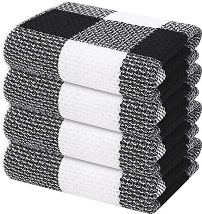 100% Katoenen Wafelweefsel Keukenhanddoeken - Zachte en Absorberende Theedoeken voor Drogen - 4-Pack