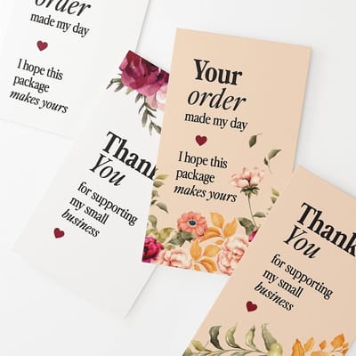 120 Bedankkaartjes Set - Bordeaux Rood Bloemen Design voor Kleine Ondernemers