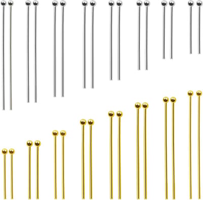 800 Stuks Rivets 18 tot 50mm - Balhoofden, Rechte Pennen, Goud, Zilver en Messing voor Oorbellen, Kettingen en Sieraden Maken