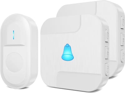 Draadloze Deurbel met 2 Ontvangers, IP55 Waterdicht, Batterijgevoede Deurbel met 55 Melodieën, 5 Volumestanden en LED Verlichting voor Gemak en Veiligheid