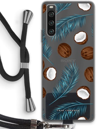 Case Company® - Hoesje met koord geschikt voor Sony Xperia 10 IV hoesje met Koord - Kokosnoot - Telefoonhoesje met Zwart Koord - Bescherming aan alle Kanten en Over de Schermrand
