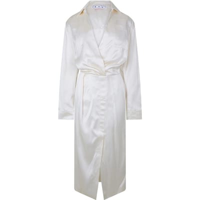 Off White Dames Chine Satijnen V-hals Wikkeljurk (Wit)