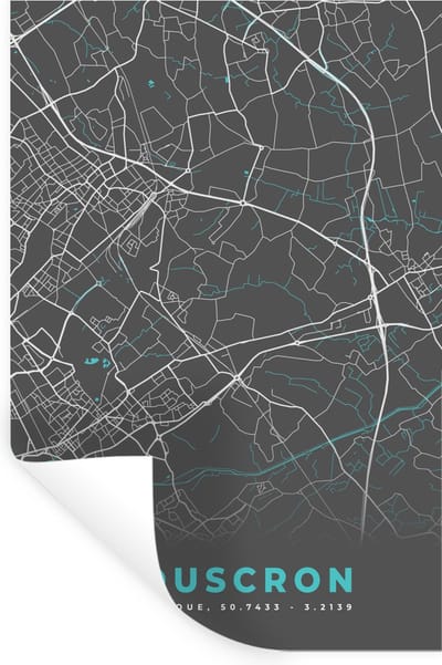 Muurstickers - Sticker Folie - Kaart – Plattegrond – Stadskaart – Mouscron – België - Grijs - 20x30 cm - Plakfolie - Muurstickers Kinderkamer - Zelfklevend Behang - Zelfklevend behangpapier - Stickerfolie