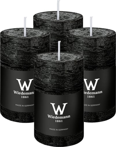 Wiedemann Cilinderkaars/stompkaars - 4x - rustieke kaars - zwart - 6 x 9 cm - 30 branduren