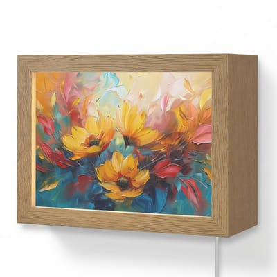 Wandlamp 20x15 cm - Oplaadbaar - Bloemen - Zonnebloemen - Kunst - Geel - Wandlampen binnen woonkamer - Slaapkamer lamp met kabel - Decoratieve nachtlamp - Vloerlamp snoer