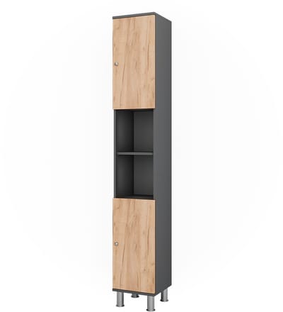 Vicco Fynn Hoge kast – 30 x 190 cm Antraciet/gouden eik