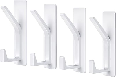 Famanu - Zelfklevende deurhaken, 4 stuks, wit metaal, sterke wandmontage zonder boren