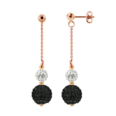 Duo oorbellen duo kristal zwart en wit zilver 925 roze vergulde - puur kristal