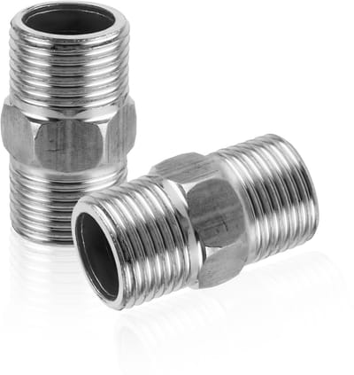 Dailygoods - Douche-hose-adapter - Rvs dubbele nippel - 1/2 inch - Verlengstuk voor doucheslang - Geschikt voor water- en luchtleidingen - Kleur: zilver