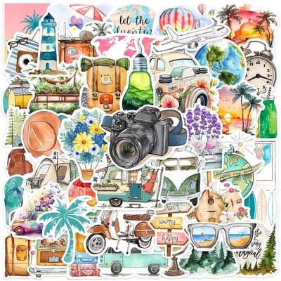 Dailygoody - Reisstickers - Scrapbook-accessoires - 50 stuks - Mini-stickers - Decoratief voor notitieboek en waterfles - Geschikt voor gladde oppervl.