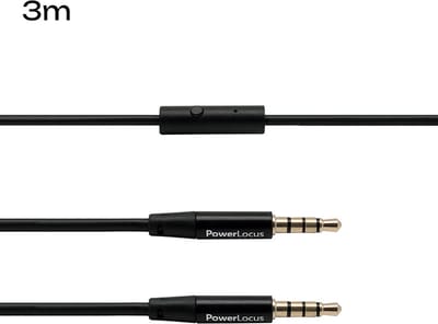 PowerLocus Audio Kabel 3.5mm Jack, Aux Kabel met Microfoon voor Koptelefoons - 3 Meters - Zwart