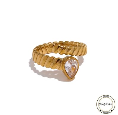 Soraro Witte Slang Ring | Goldplated | Goudkleurig | Wit | Elegante Ring | Zirkonia | Dames Ring | Klemring | Vrouwen Cadeau