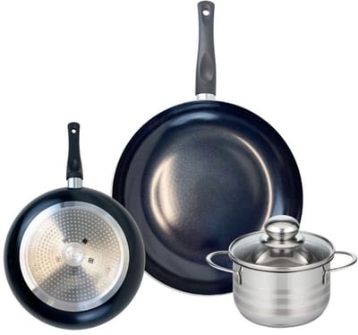 Set van 2 Koekenpannen 20 en 28 cm en 1 braadpan 14 cm Elo Prima Brillant