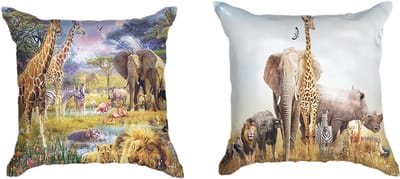 Ulticool - Kussenhoes - Safari Dieren Natuur Giraffe Olifant - Set van 2 Kussens Exclusief Kussenvulling - Sierkussens 45x45 cm - Sierkussenhoes Accessoires - Kussentjes Bank Kaki Beige - Decoratie Versiering