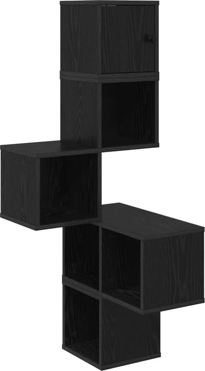 vidaXL - Muur - Hoekplank - Zwart - eiken - 48 - x - 48 - x - 120 - cm - Bewerkt - hout