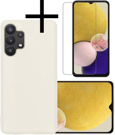 Hoesje - Met Screenprotector - Geschikt voor Samsung Galaxy A13 4G - Sterk & Shockproof - Back Cover - Siliconen Case - Telefoon Hoes - Wit