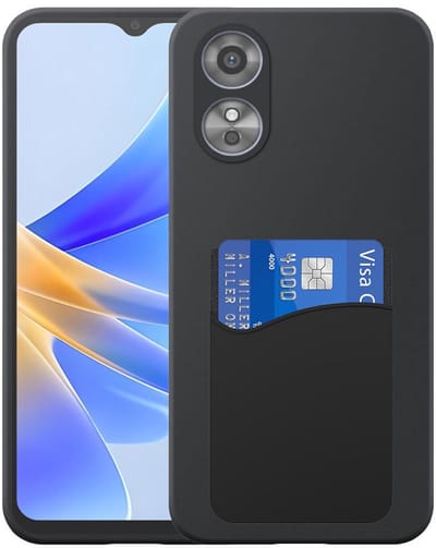 Geschikt voor Oppo A17 Telefoonhoesje met Siliconen Pasjeshouder - Flexible Back Cover Case Siliconen TPU with Silicone Cardslot - Zwart - Smartphonica geschikt voor Oppo A17
