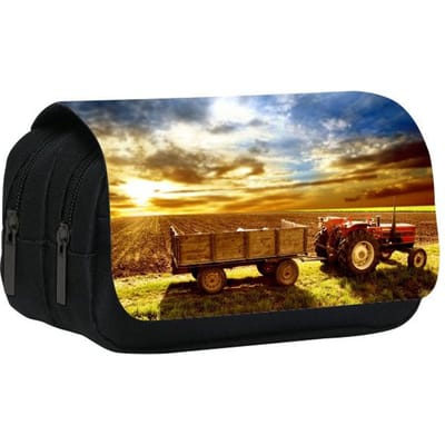 Nieuwe Dubbellaagse Etui met Tractor, Opbergtas voor Potloden en Schrijfwaren voor Leerlingen van de Basisschool en Middelbare School