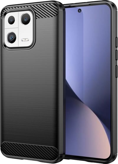 MobyDefend Hoesje - Geschikt voor Xiaomi 13 - TPU Backcover - Geborstelde Metaal & Carbon-Look - Zwart