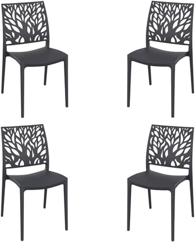 Set van 4 Stapelbare Binnen en Buitenstoelen - Modern Design Polypropyleen - Antraciet