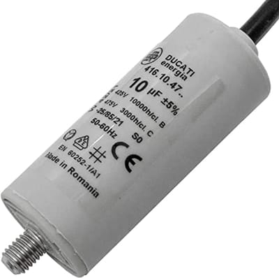 Startcondensator 10µF 400V - Motorcondensator met 35cm Kabel in Kunststof Behuizing