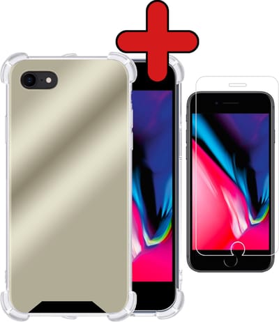 Hoesje - Met Screenprotector - Geschikt voor Apple iPhone SE (2022) - Sterk & Shockproof - Back Cover - Siliconen Case - Telefoon Hoes - Shock Proof - Telefoonhoes - Goud